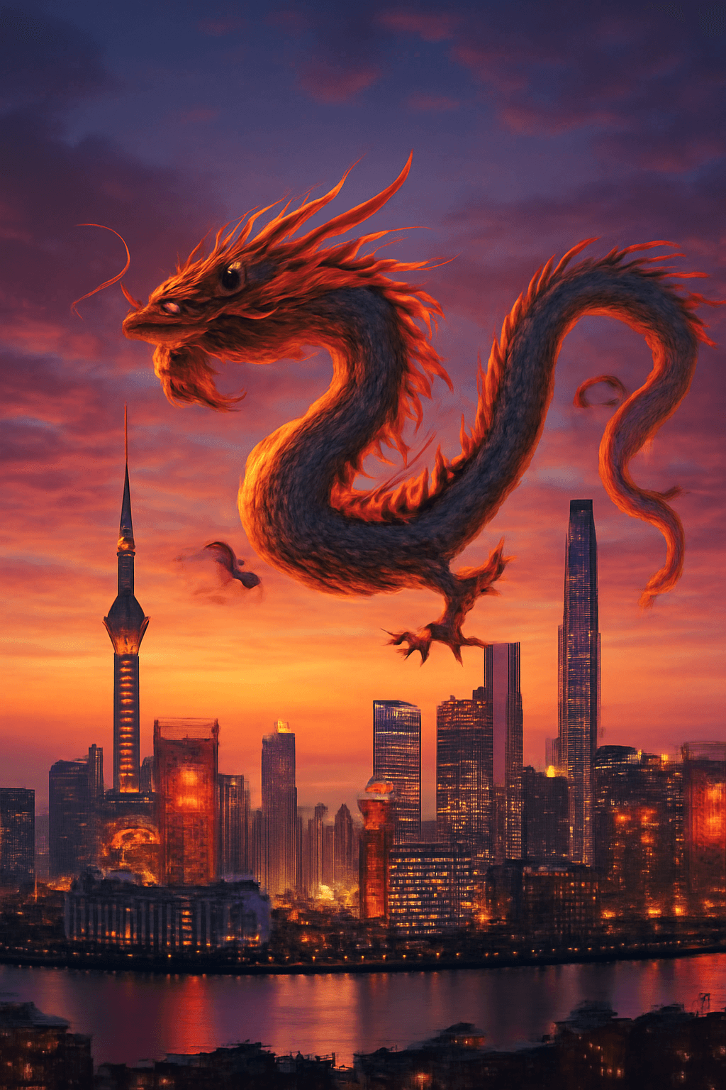 Dragon over Shanghai city